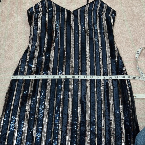 NWT Maeve Sequin Midi Slip Dress Vertical Stripe Navy Silver Black Size Small - Picture 11 of 12